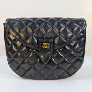 Chanel Vintage 0-Series Black Diana-Style Half Moon Flap Bag